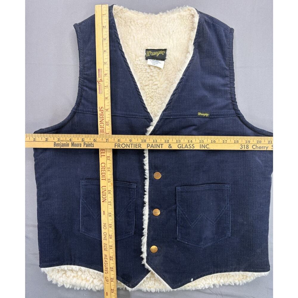 Vintage 80’s Wrangler Sherpa Lined Blue Corduroy Vest Men’s Large USA Made - Picture 8 of 8